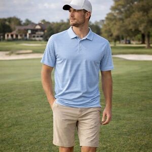 All In Motion Blue White Pinstripe Performance Polo Shirt XL NWT